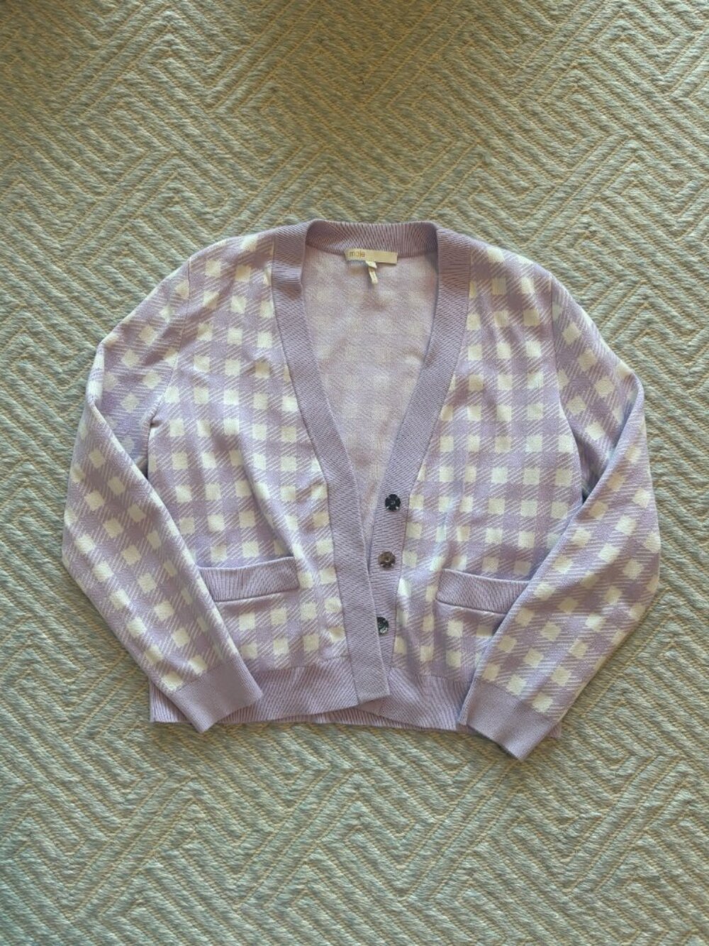 Maje Lilac & White Gingham Check Knit Cardigan 💜🤍
